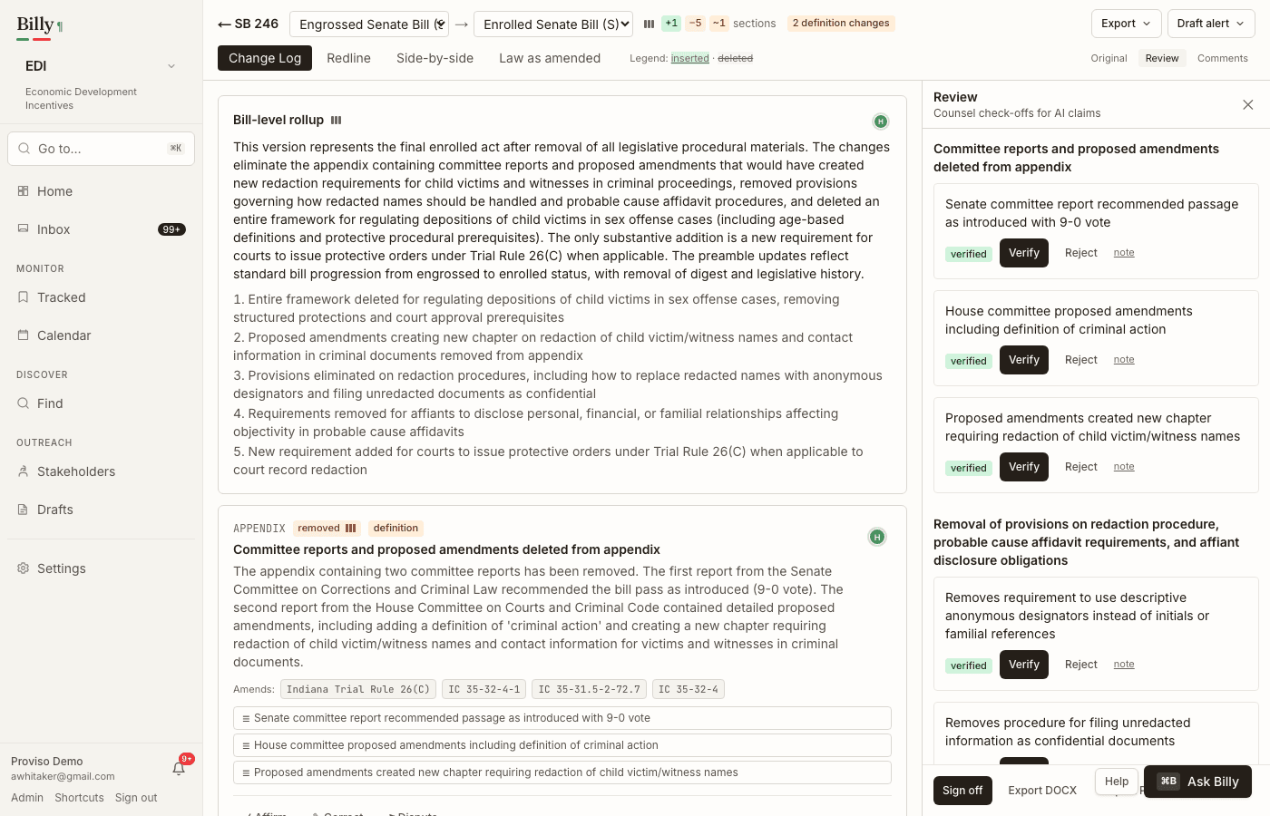 Evidence panel with PDF highlights