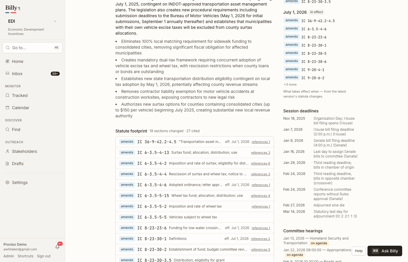Bill overview Statute footprint with amends badges and effective dates
