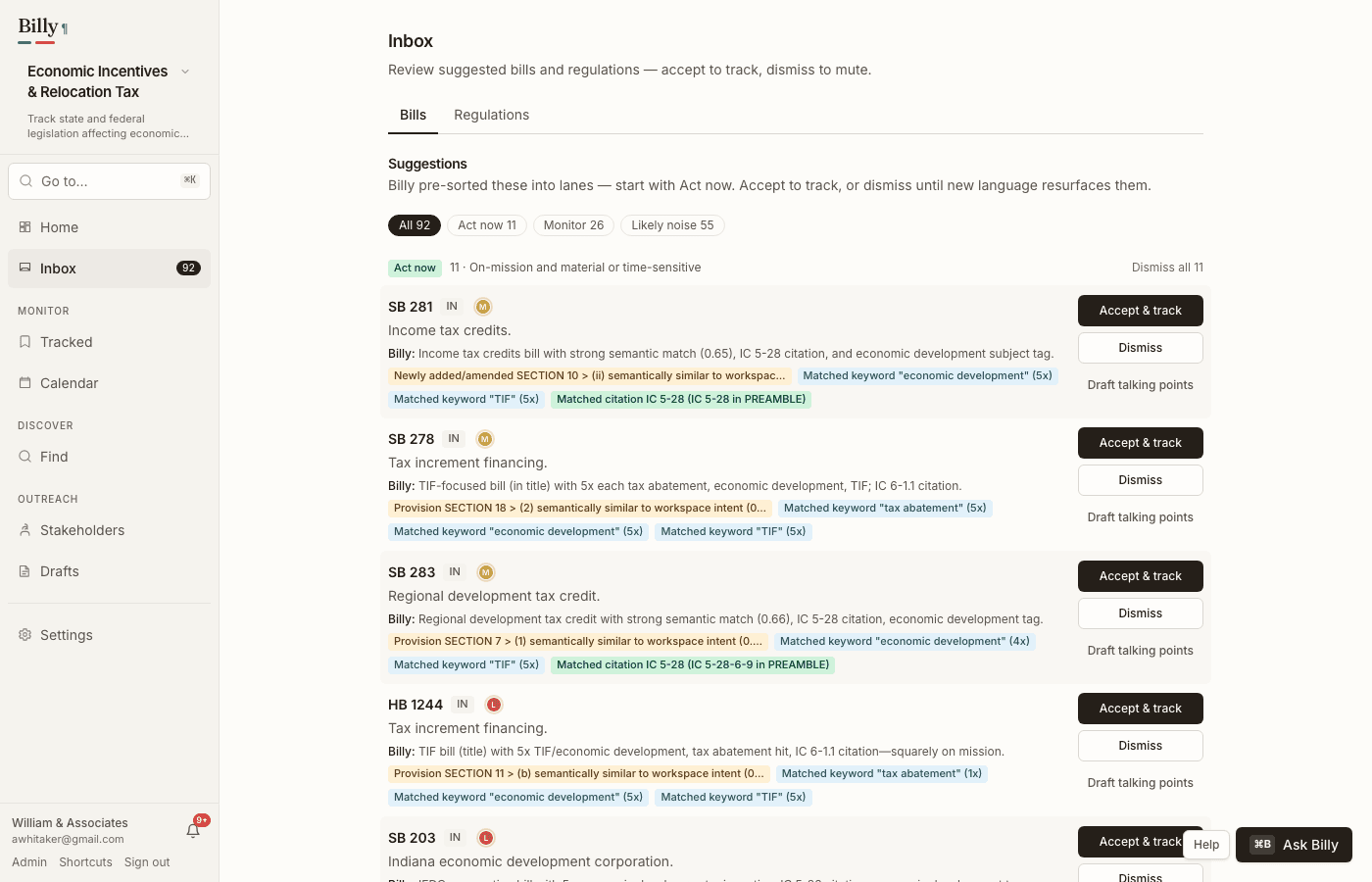 Suggestions list with reason chips