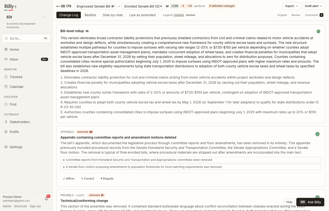 Change Log with affirm correct dispute
